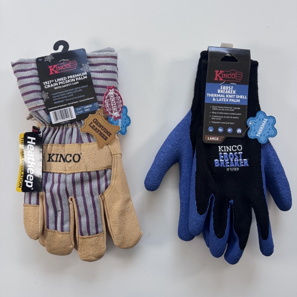 Lot of 2 KINCO Work Gloves Large 1927 Lined Premium Frost Breaker Thermal Knit